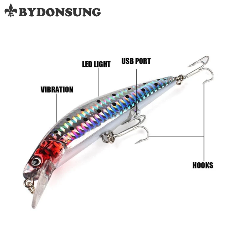 BYDONSUNG 18G 12.5CM USB Rechargeable Flashing LED light Twitching Fishing Lures Bait Electric Life-like vibrate fishing | Спорт и