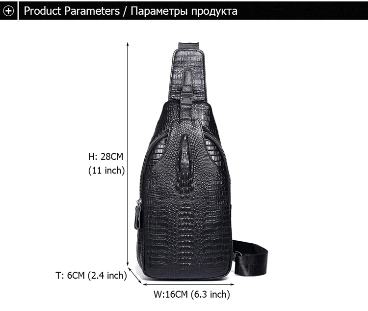 Новая мода Для мужчин Груди Сумка из натуральной кожи Курьерские сумки Для мужчин дорожные сумки кожа крокодила шаблон мужские сумки через плечо