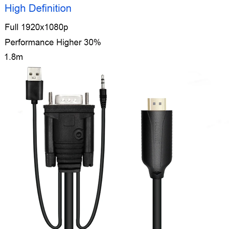 VGA HDMI 15 мужской 15Pin к Кабель адаптер кабель конвертер 5FT 1 8 M HD переключатель