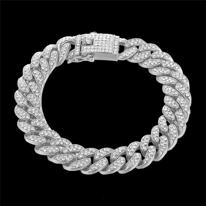 silver color D& Z, хип-хоп, со льдом, Bling, микро проложили стразы, Снаряженная кубинская цепочка, браслеты для женщин и мужчин, модные ювелирные изделия - Окраска металла: silver color