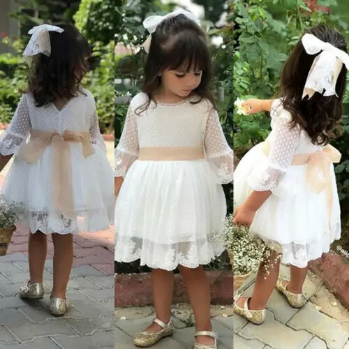 Baby Girls White Lace Dress Dresses Christening Bridesmaid Flower Girl | Детская одежда и обувь