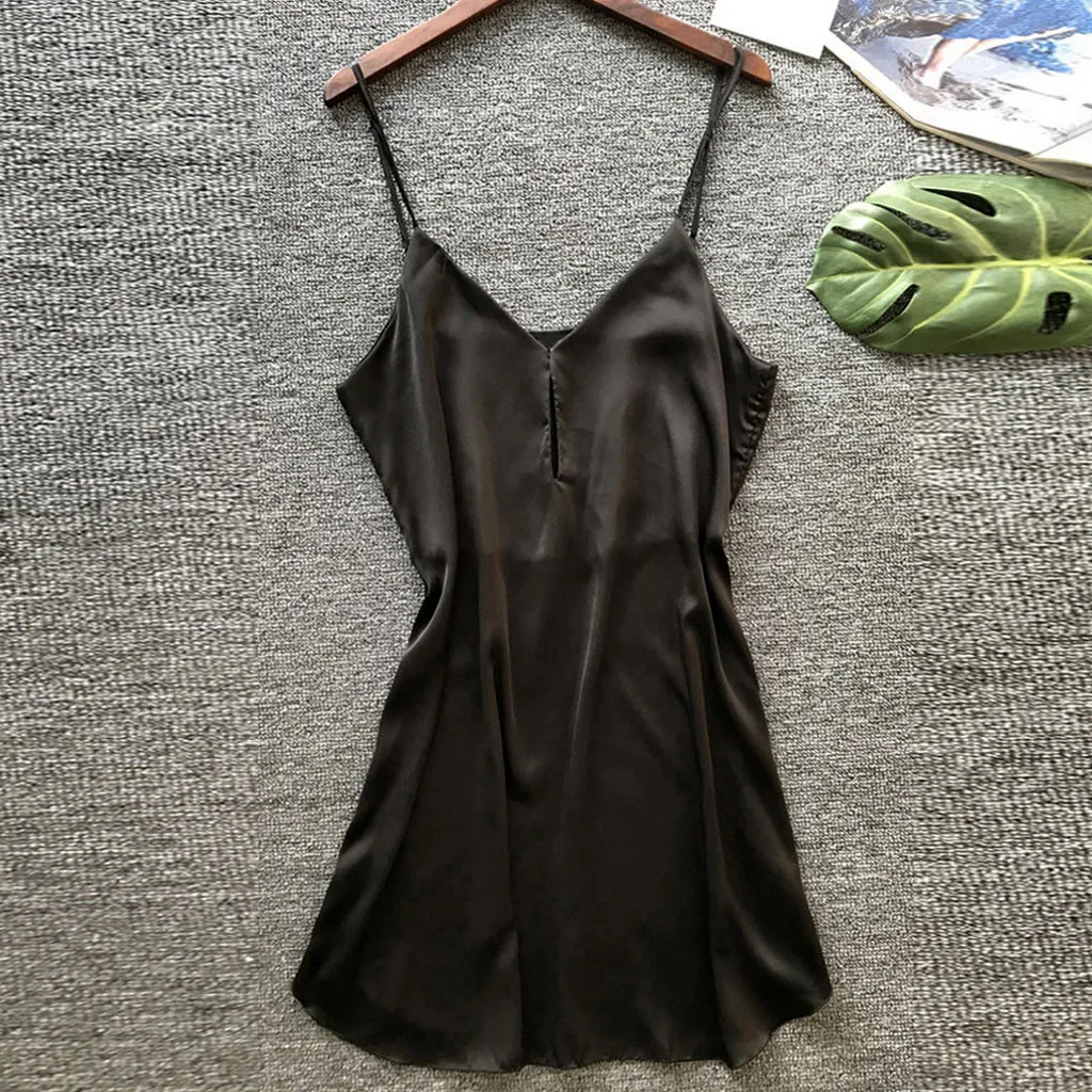 Женское нижнее белье Nuisette Femme De Nuit, однотонное женское белье, сексуальная ночная сорочка, атласная пижама, бесшовная ночная рубашка