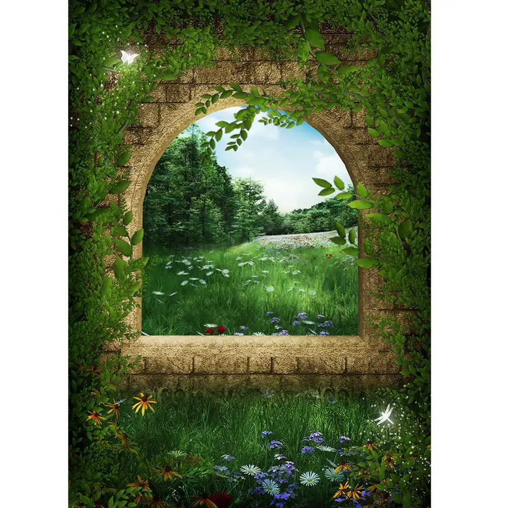 Фон для фотосъемки с изображением леса каменного окна сказок виниловые тканевые