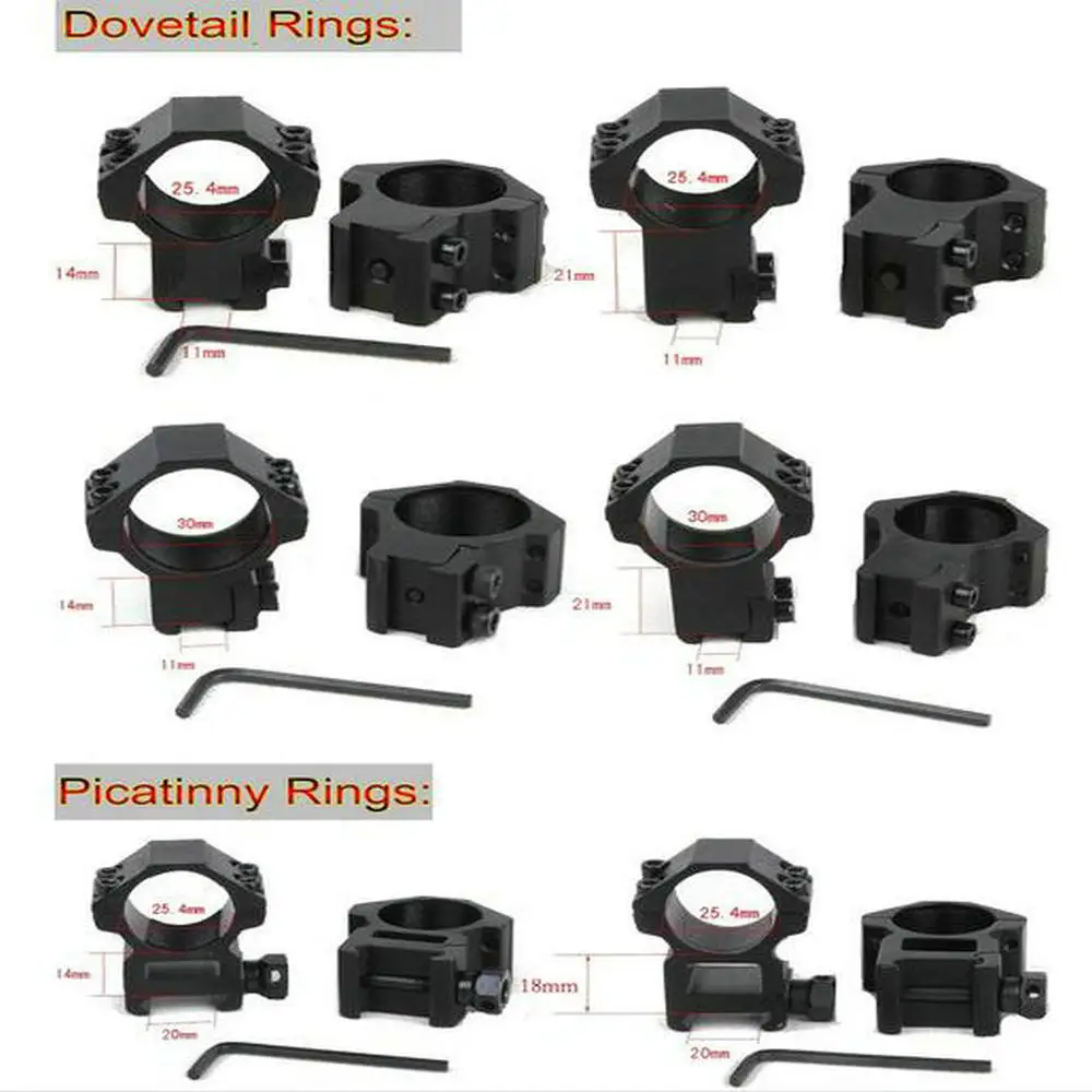 

30mm / 25.4mm 2PCs Medium Profile 20mm / 11mm Dovetail Rings / Picatinny Weaver Rings Tactical Hunting Scope Mounts Accessories