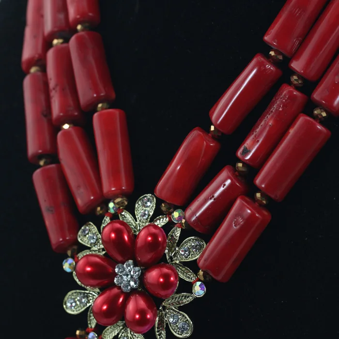 Великолепный винный длинный комплект ювелирных изделий из коралловых бусин для нигерийской африканской свадьбы и жениха. Бесплатная доставка CJ806.