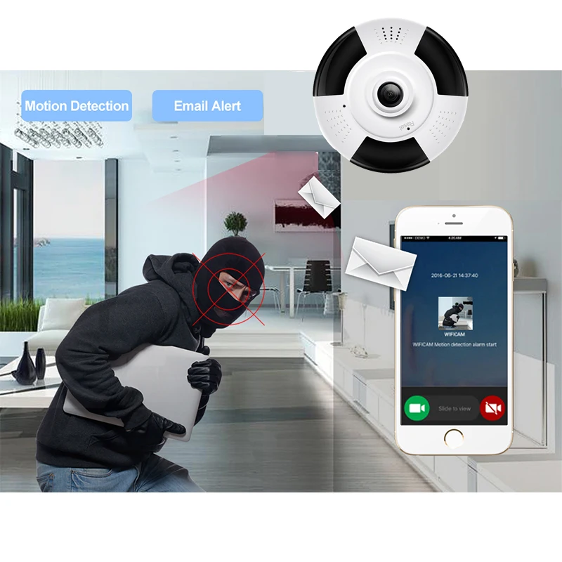 Беспроводная панорамная IP камера Lintratek 1080P Wi Fi 360 градусов|Камеры видеонаблюдения|