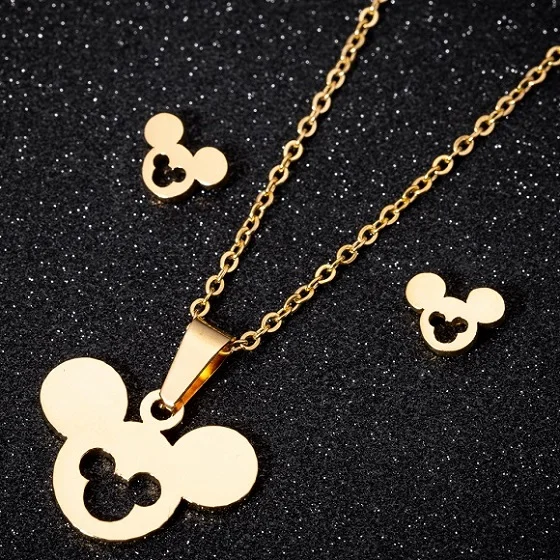 Gold Mickey Set Yiustar оригами hello kitty ожерелья из нержавеющей стали для женщин ювелирные изделия много милый сидя мультфильм кошка кулон Чокеры подарки для детей - Окраска металла: Gold Mickey Set