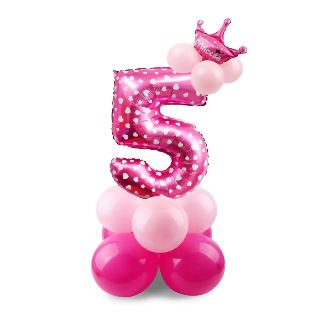 pink set 5 HUIRAN розовый и голубой номер воздушный шар из фольги шары Корона Декор ребенка душ принц принцесса балон с днем рождения поставки - Цвет: pink set 5