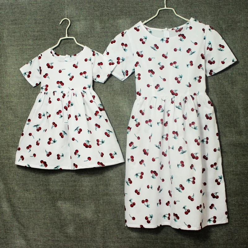 women cotton short sleeve waist belt fresh infant skirt family match clothes mother and daughter dress kids girls Summer dresses | Мать и