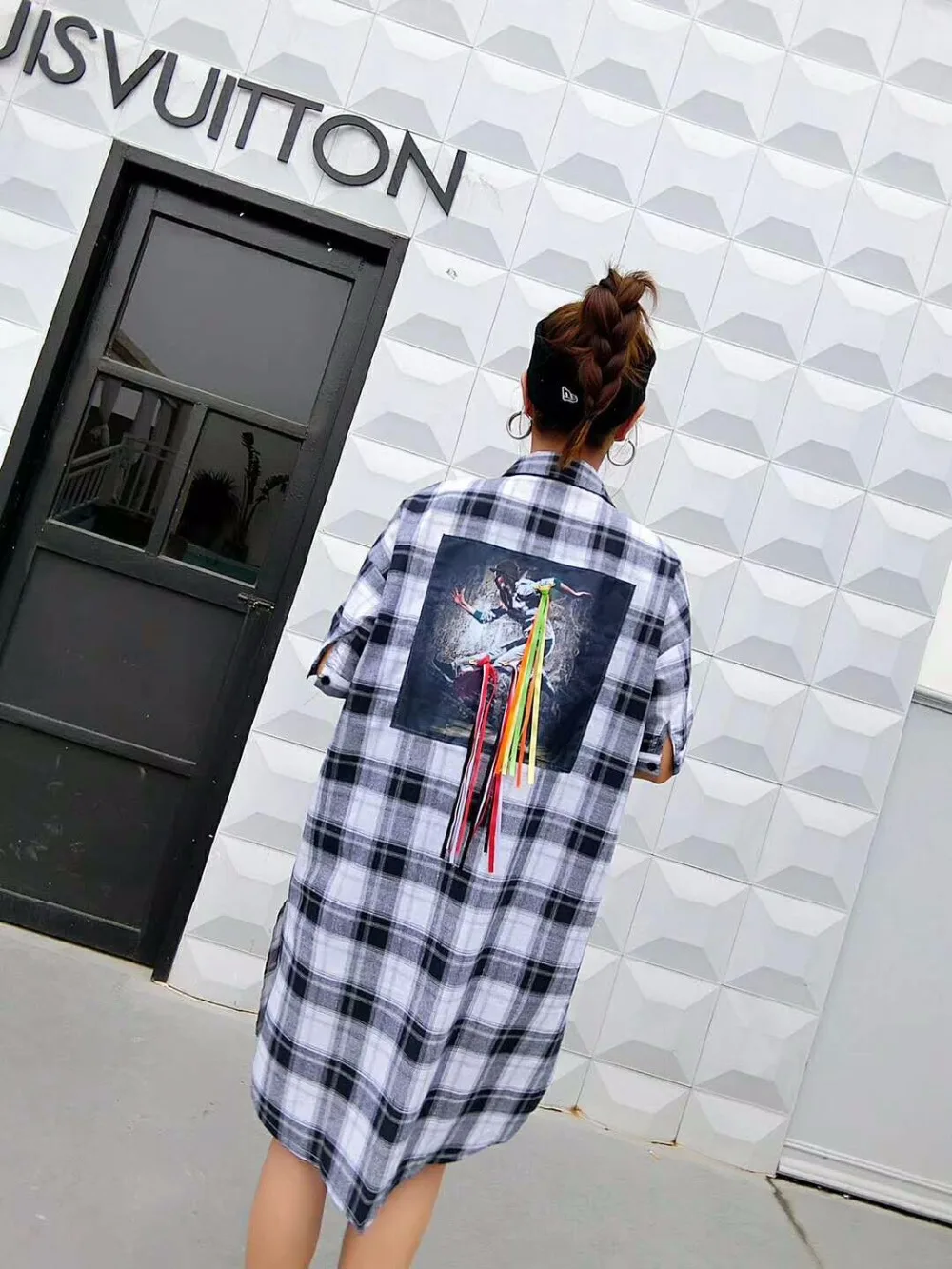 Дамы Плюс Размеры отложным воротником рубашка с платье Street Wear мультфильм