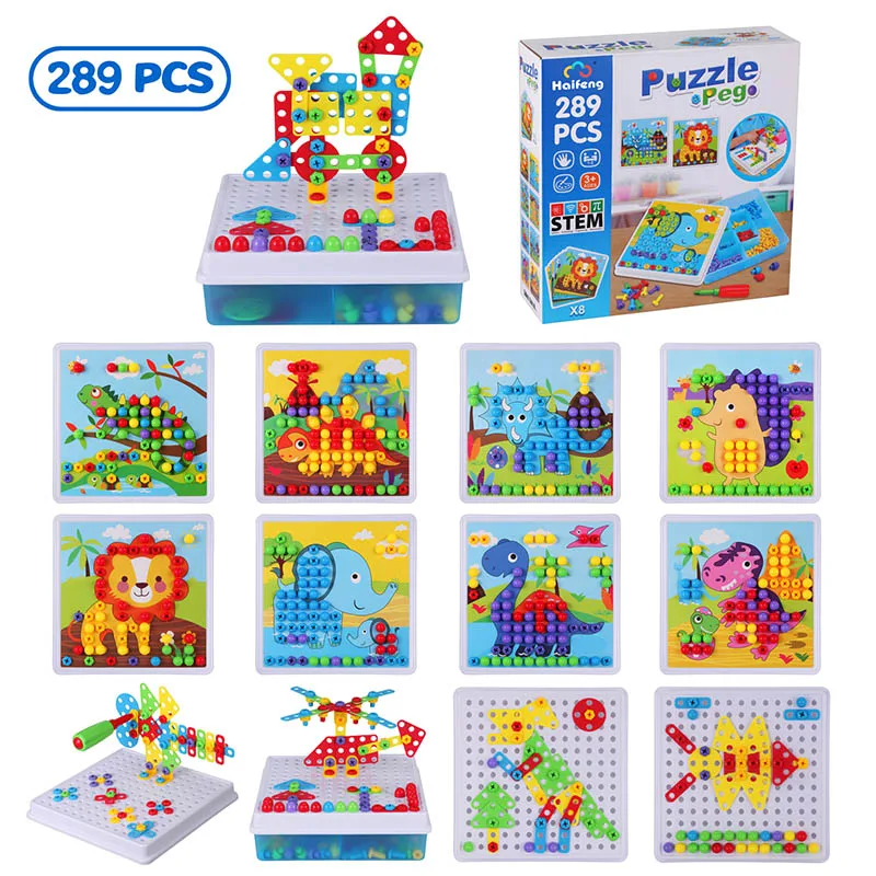 

289Pcs Drill Screw Group Toy Kit Nut & Mushroom Nail Disassembly Competition DIY 3D Puzzle Blocks Children STEM Educational Toys