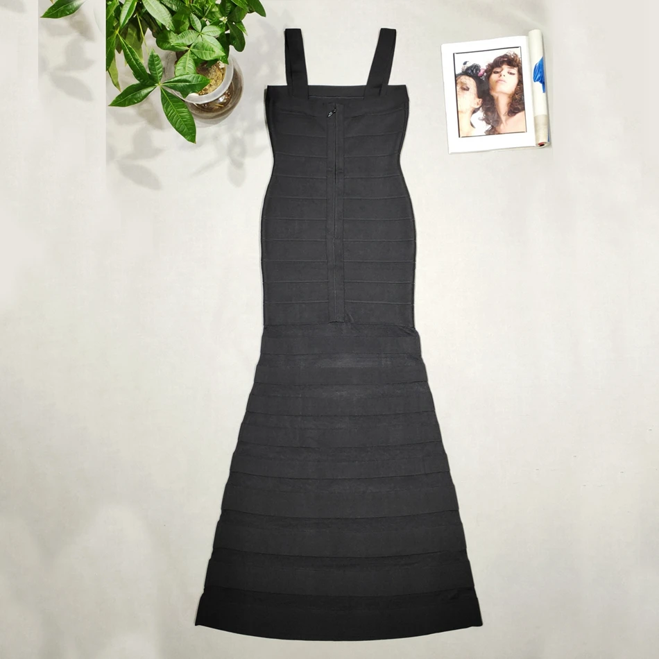 Бандажное летнее женское платье Русалка Bodycon Vestidos Черное макси вискозное Бандажное платье Новое поступление спагетти ремень вечернее платье