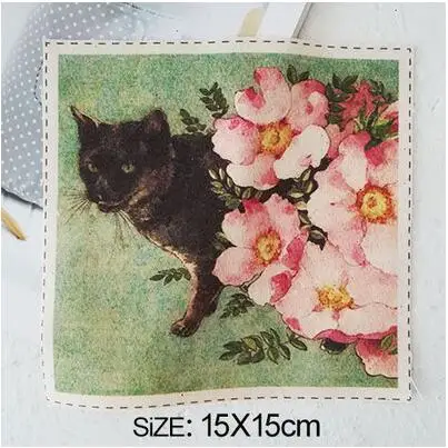 H8-1 ZENGIA 15x15 см Felis chaus с рисунком кота, хлопковая льняная ткань для лоскутного шитья, декоративная холщовая ткань для сумок/живописи/украшения - Цвет: H8-1