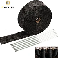 zsdtrp 25mm51015m titanium exhaust heat wrap roll for motorcycle fiberglass heat shield tape with stainless ties