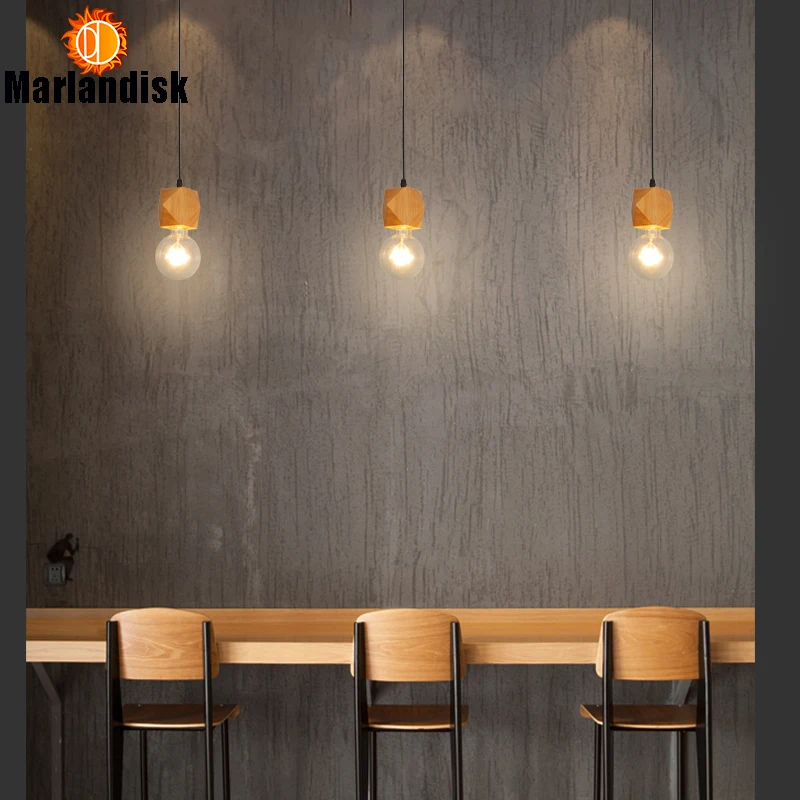 Luces colgantes de estilo de campo de cabaña, lámpara colgante de madera E27, luz en cafetería, tienda, cocina y restaurante (DB-70)