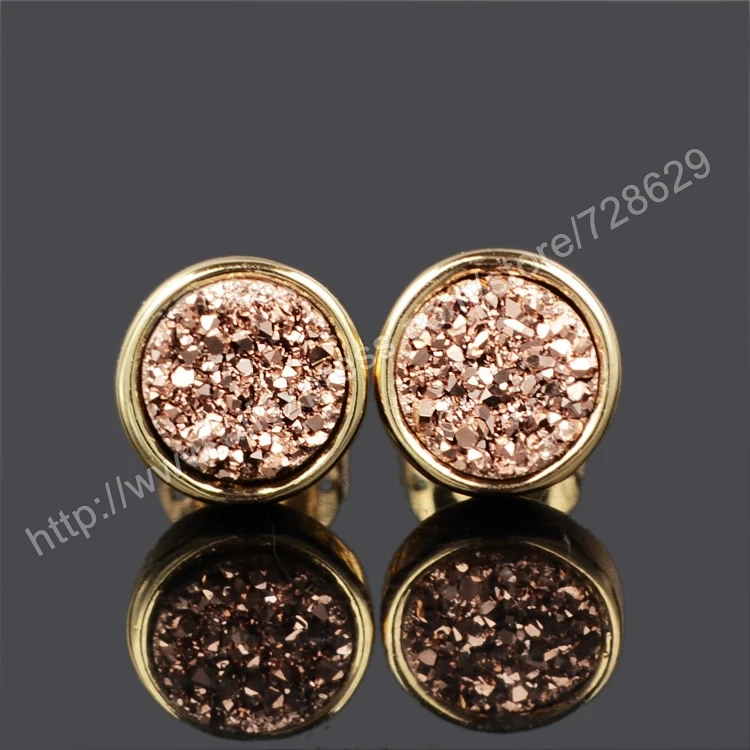 BOROSA 5 пар/лот 8 мм круглые серьги-гвоздики с натуральным кристаллом, серьги из розового золота, серьги с натуральным камнем для женщин, подаро...