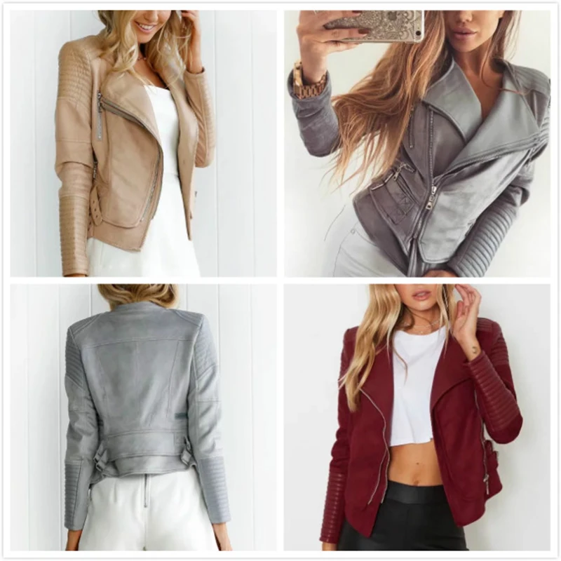 2017 из искусственной замши кожаная куртка пальто Для женщин короткие молнии