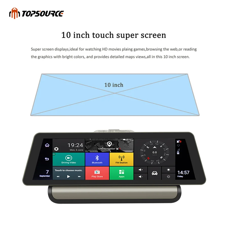 Автомобильный видеорегистратор TOPSOURCE 3G 4G 10 дюймов Android 5 0 1 HD