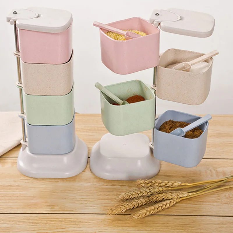 Вращающаяся емкость для приправы набор банок с крышкой и ложкой подставка специй