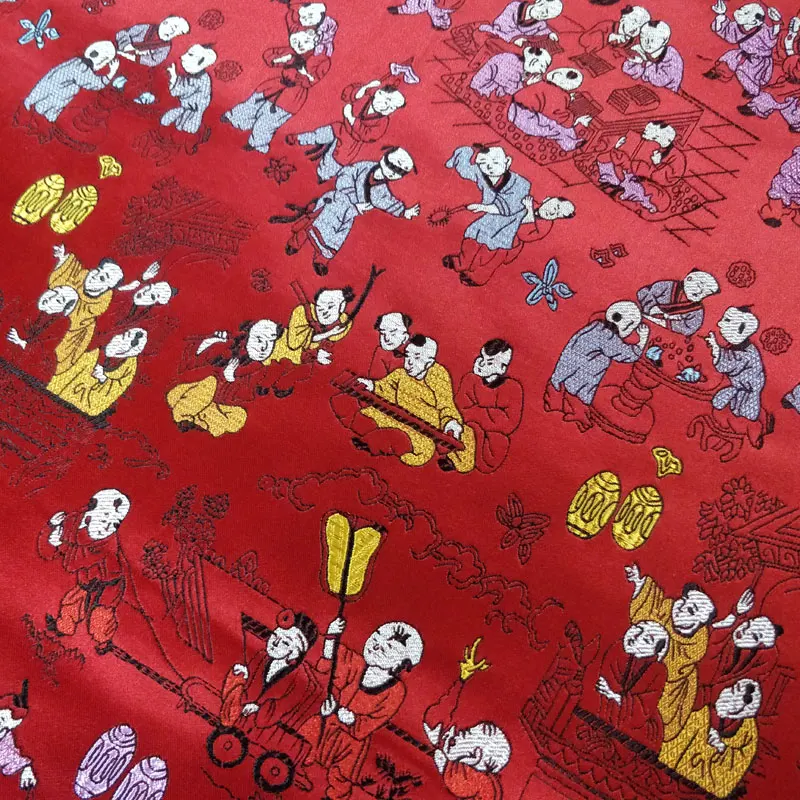 Chinese Silk Brocade Dobby Fabric Tang Costume Cheongsam Traditional Wedding Quilt Cover Cushion Pillowcase Red Hundred Children | Дом и сад