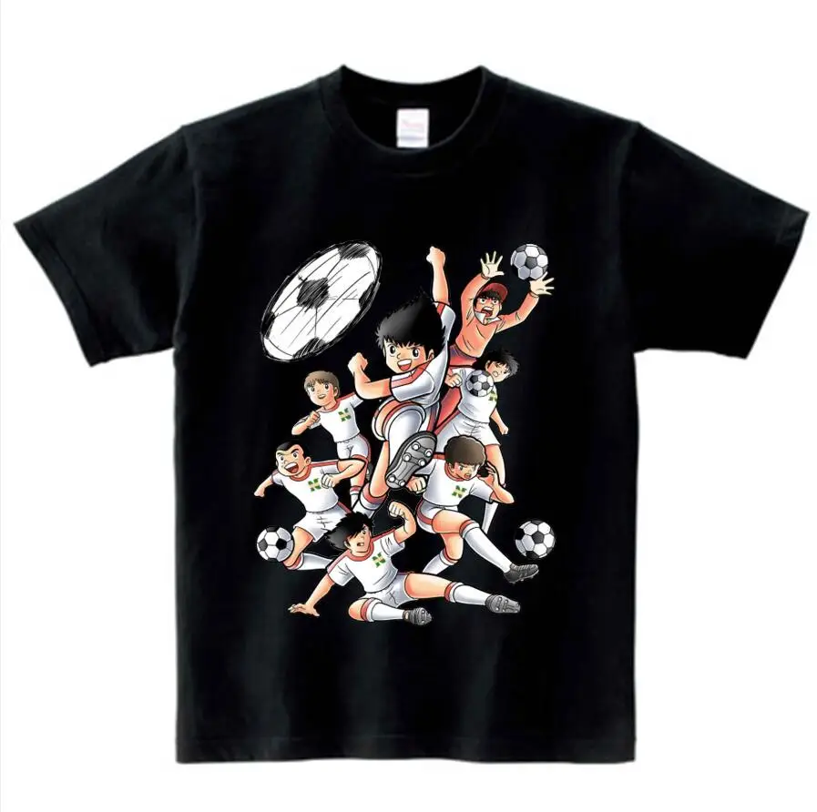black childreT-shirt Футболка с аниме «Капитан Цубаса» Детская футболка с коротким рукавом для отдыха футболки для мальчиков и девочек От 3 до 8 лет NN - Цвет: black childreT-shirt