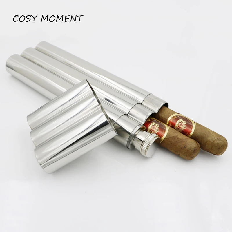 COSY MOMENT фляга зеркальная полированная двойная трубка для сигар и 60 мл одна бутыль