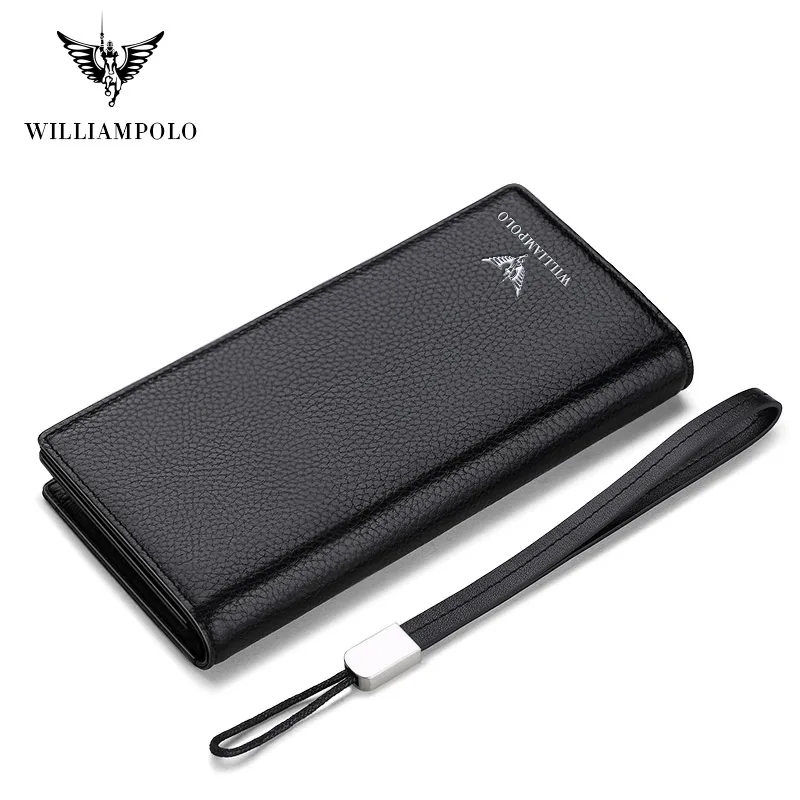 Мужской Длинный кошелек WilliamPOLO из натуральной кожи на молнии с отделением для