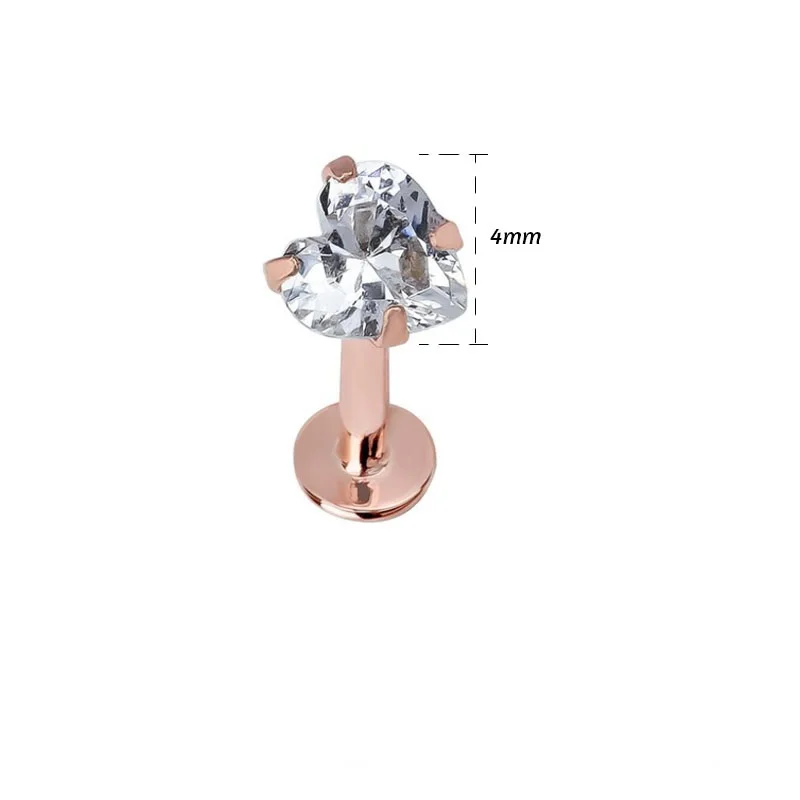 Rose Gold 4mm Gem 1 шт., серьги-гвоздики из нержавеющей стали в форме сердца, циркония, драгоценного камня, спиральный для хряща, пирсинг, кольцо для губ, пирсинг, бижутерия, 16 г - Окраска металла: Rose Gold 4mm Gem