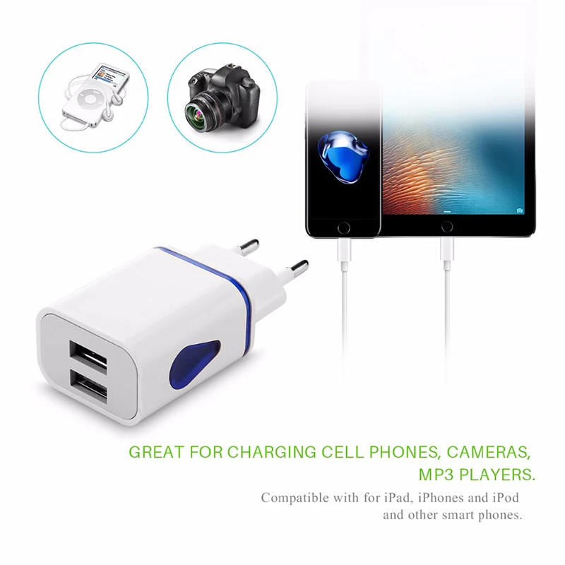 Зарядное устройство с двумя USB портами для Huawei Honor 10 Lite 9 8 V20 V10 8C 8A 8X 7C 7A 7X Y9 Y7 Nova 4 4e 3 3e