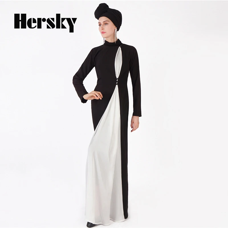 Модное классическое черно белое платье dubai abaya Ближний Восток арабское турецкое