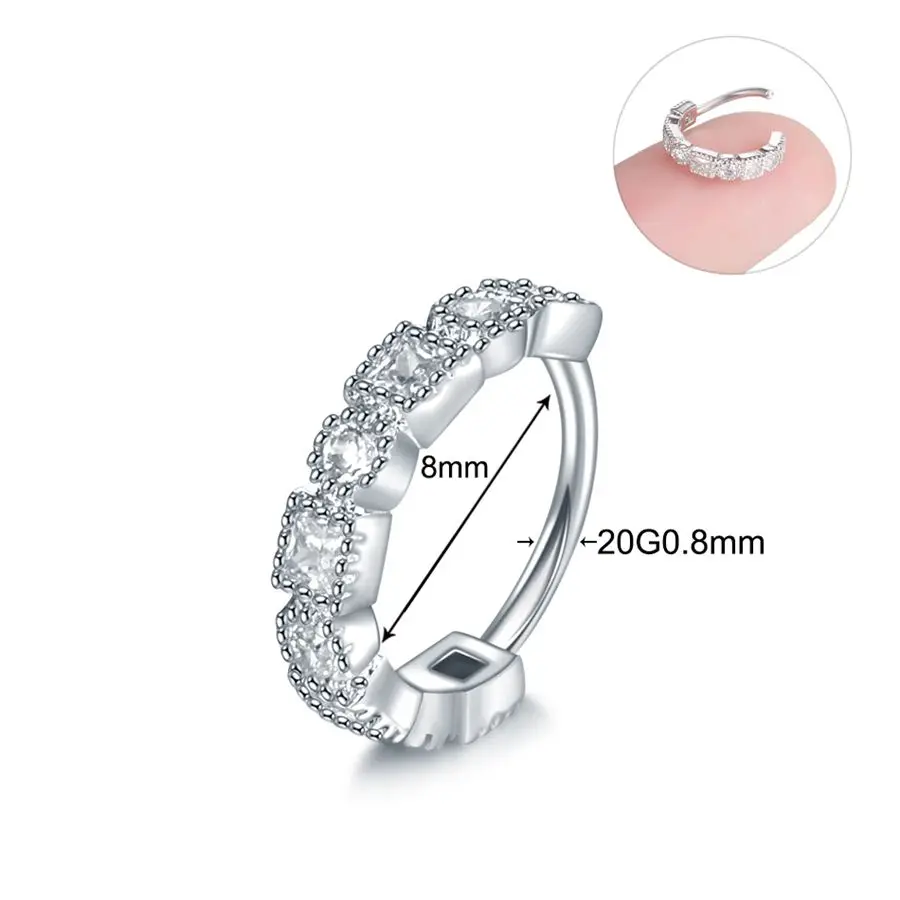 1 шт. 20G Медь Открытые Кольца Daith серьги спирали кликер CZ драгоценный камень из нержавеющей стали, Rook Серьги Кольца для пирсинга перегородки носа кольца в носу и ушах, пирсинг, модные украшения - Окраска металла: Style5