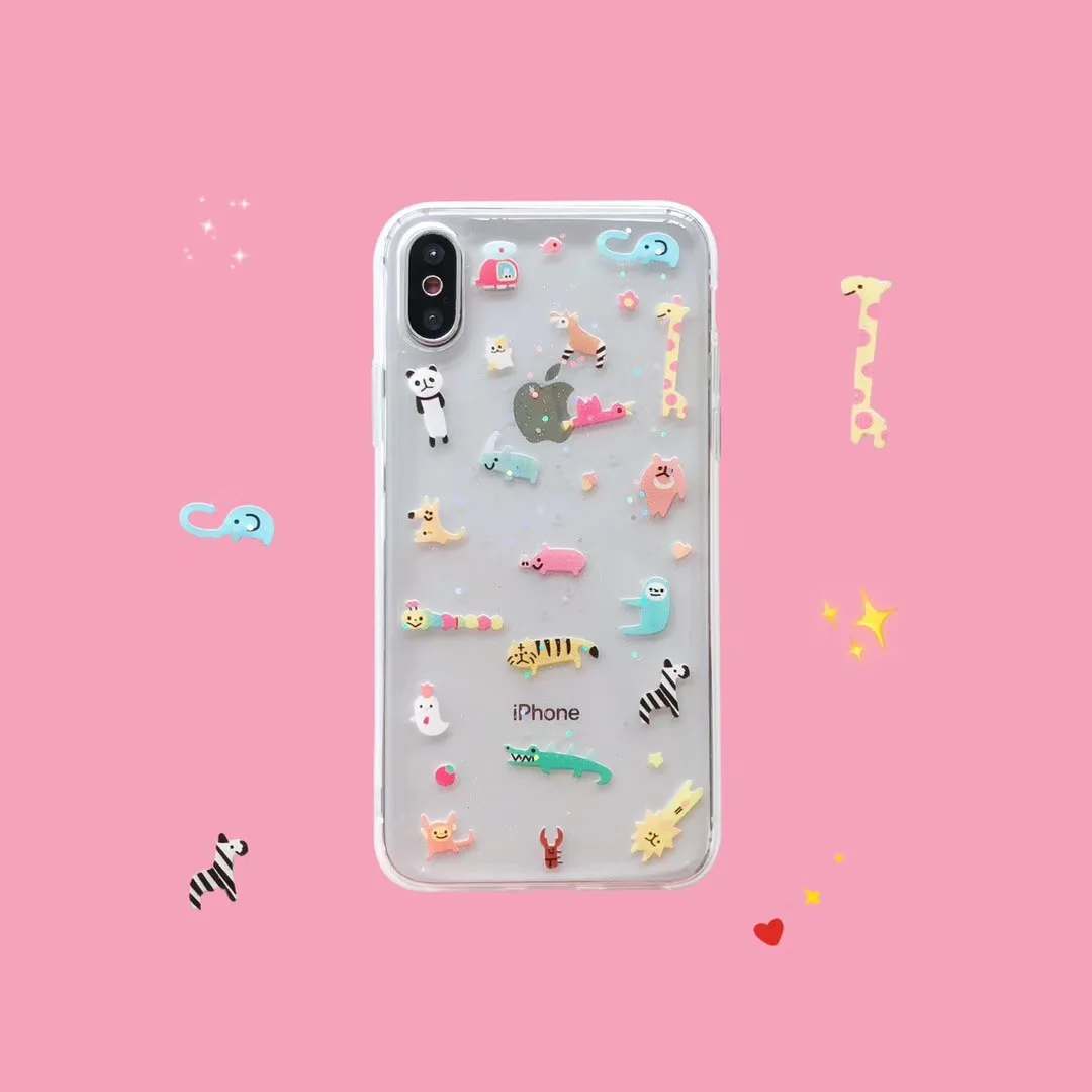 INS винтажный милый блестящий чехол с животными для iphone Xs MAX XR X Мягкий ТПУ 6 6s 7 8 plus