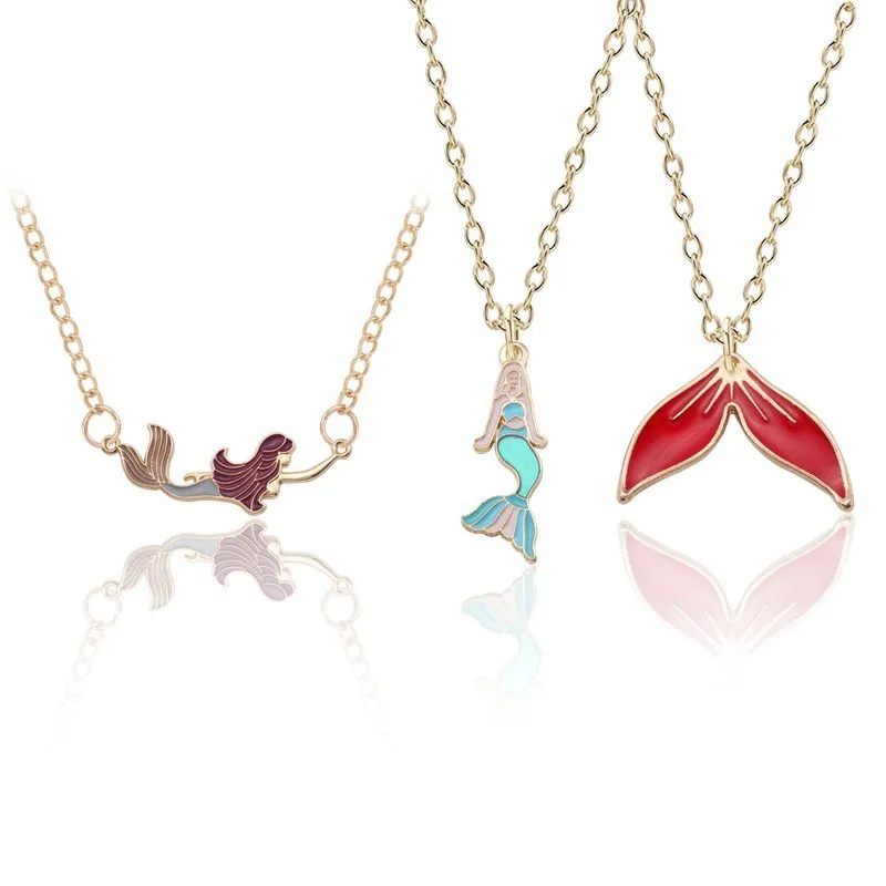 

Trendy Mermaid Pendant Necklace Cute Fish Necklace For Women Gold Chain Xmas Girl Gift Charms Jewelry Colorful Drop Oil Choker