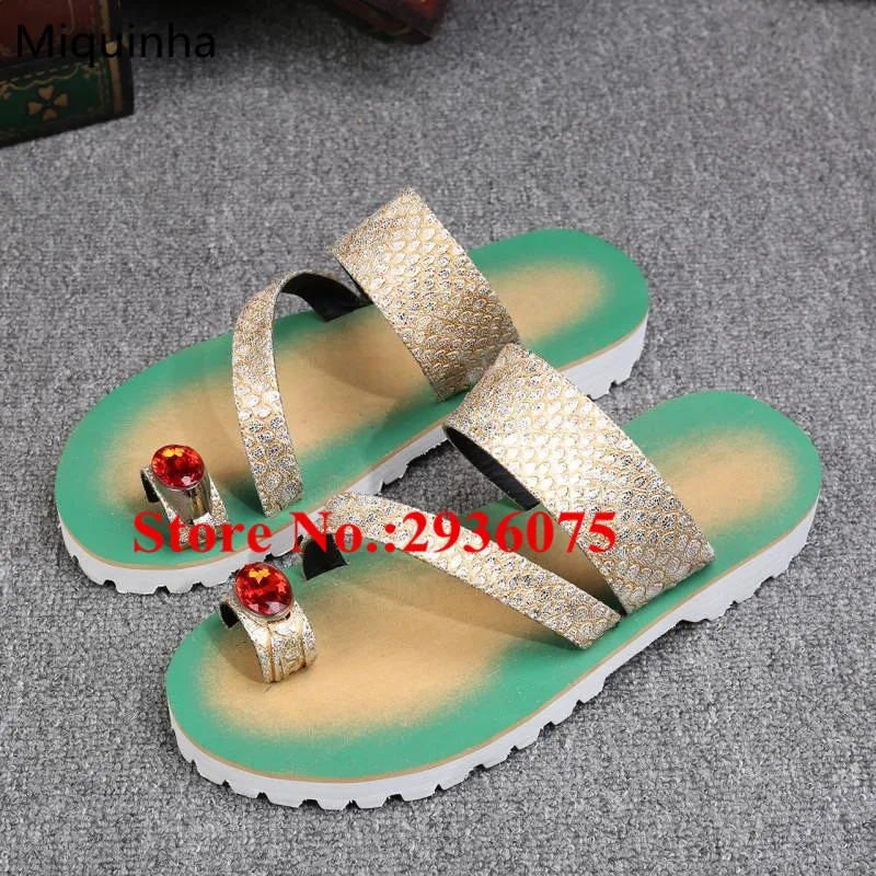 Hot Chaussure Homme Gold Embossed Python Leather Crystal Thong Slides Narrow Band Cut-Outs Flat Casual Beach Gladiator Slippers | Обувь