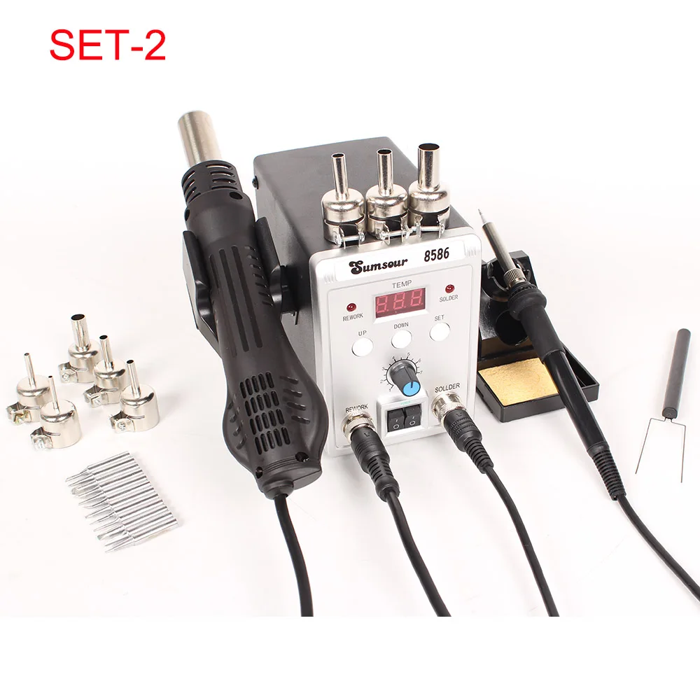 SET-2 8586 760 Вт 220 В 2 в 1 паяльная станция горячий воздушный пистолет паяльник SMD BGA паяльная Распайка сварочный Ремонт Инструменты - Цвет: SET-2