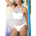 Сетчатый Цельный купальник для женщин с высоким горлом и перекрестной повязкой, монокини, пуш-ап, бикини с высоким вырезом, купальник, сексуальный боди, купальные костюмы
