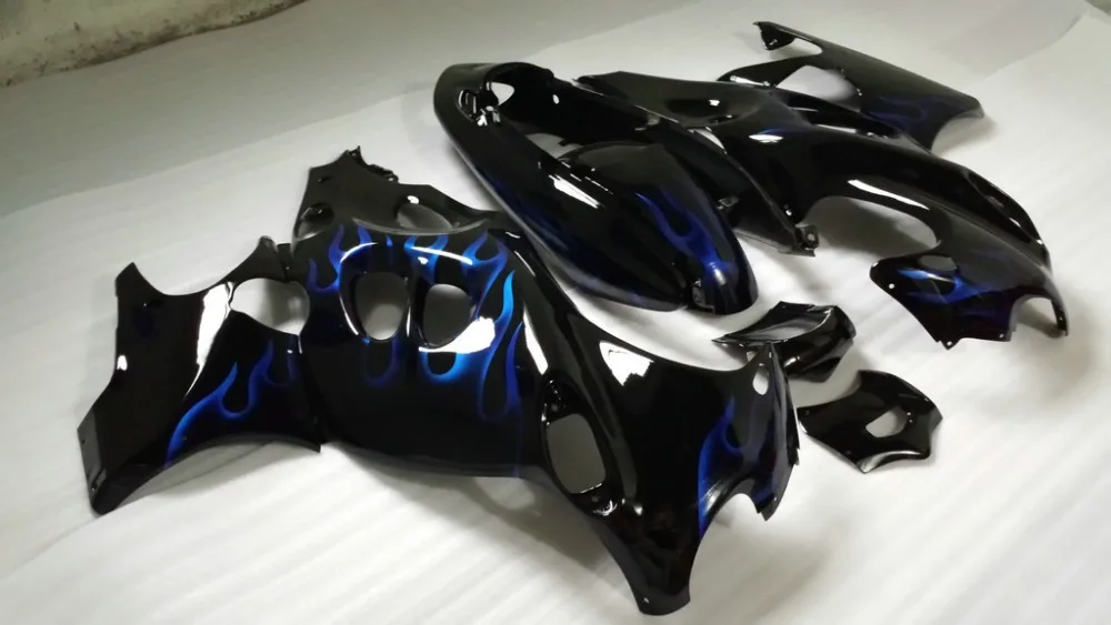Обтекатели подходит для SUZUKI GSX600F GSX750F 96 99 00 02 03 04 06 GSX600 750F Катана 1996 2006 Синий Пламя Черный комплект обтекателей YD03