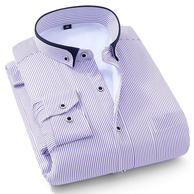 

Autumn Winter 8XL Casual Mens Striped Shirts Dress Cotton Warm WithThick Velvet Men Blouse Long Sleeve Shirt Male Shirt Camisa