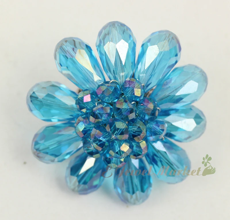 N14121622 синий блестящий сталкиваются Хрустальный цветок кольцо|crystal flower|blue crystalring