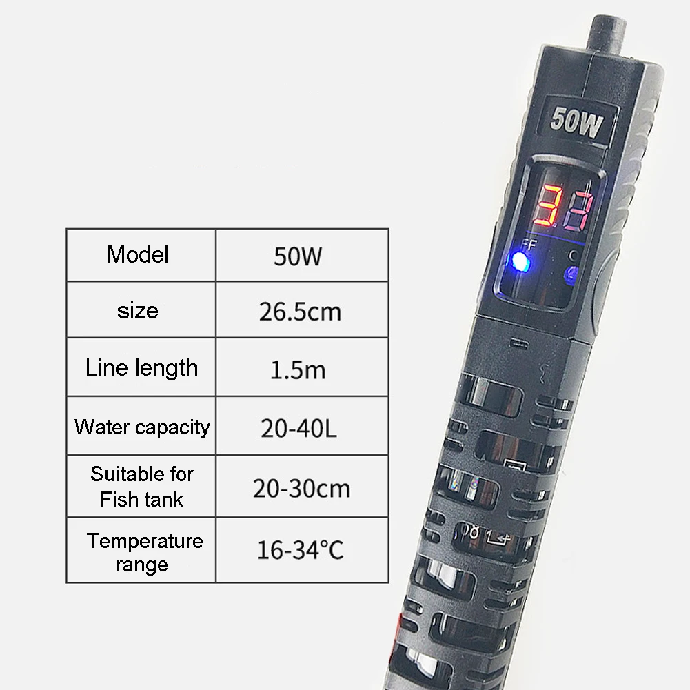 US Plug Mini Explosion-proof Fish Tank Aquarium Heater Digital Display Practical Submersible Temperature Adjustment Rod Led | Дом и сад