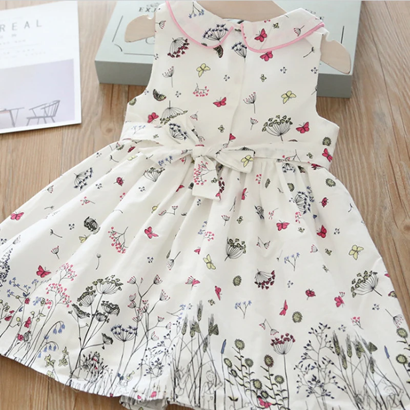 Girls Dresses 2020 Spring New Children's Clothing Sweet Doll Collar Dandelion Flower Print Sleeveless Simple Vest Dress | Детская