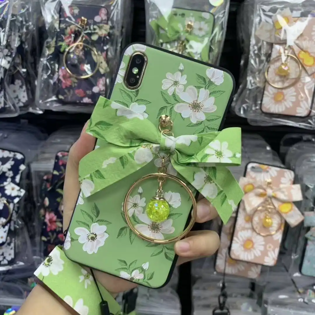 Для iPhone XS Max 3D Цветочный чехол для телефона+ пленка для экрана из закаленного стекла для iPhone X XR 7 8 6s Plus задняя крышка+ стеклянная пленка+ ремни