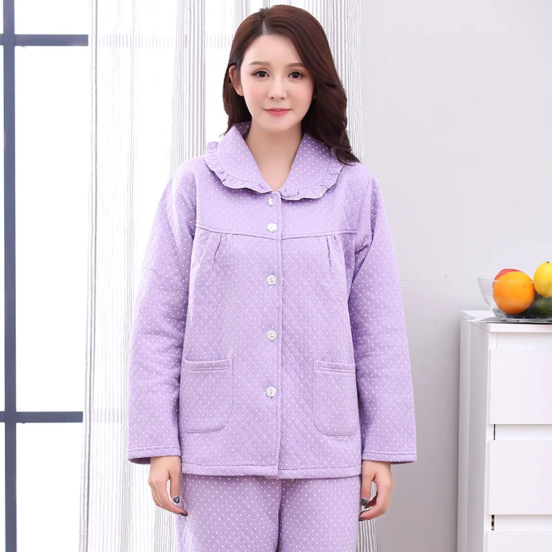 J &amp Q/новые хлопковые пижамы Женская однотонная Милая теплая Домашняя одежда