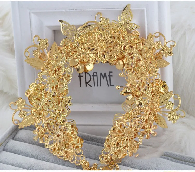 Роскошные китайские винтажные золотые свадебные головные уборы HIMSTORY аксессуары