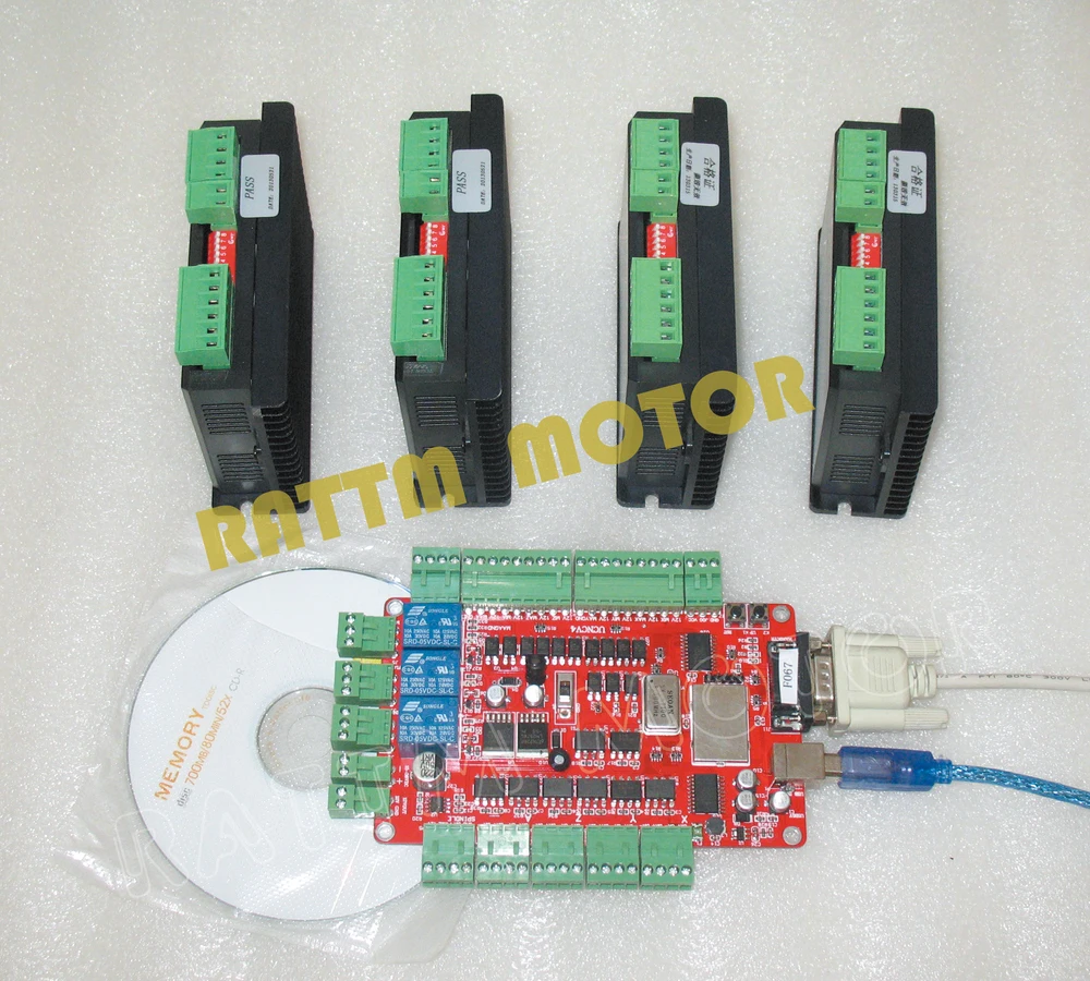 

4 Axis motor driver 20-50V/4.5A/256 micsteps controller kit with 4Axis USBCNC breakout board