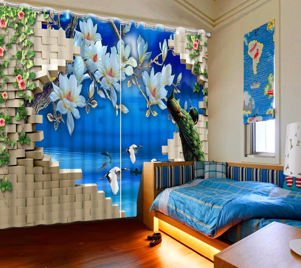 Затемняющие оконные шторы красивые ветки цветов павлин 3D занавески s для