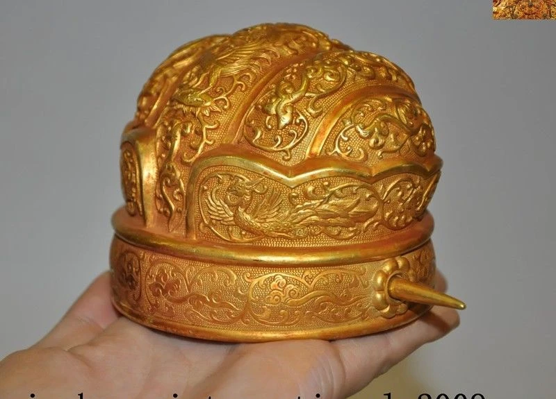 5 &quotКитайский серебряный 24k золотой позолоченный император Феникс шапка в форме