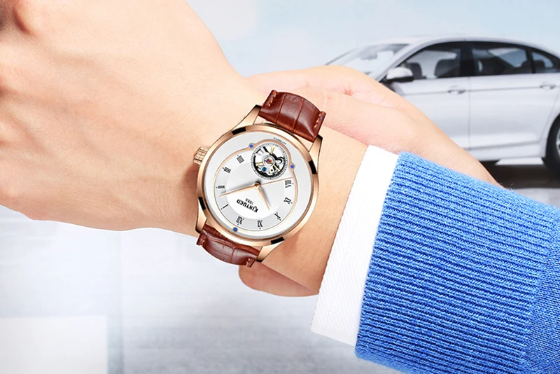Tourbillon KINYUED часы Роскошные брендовые Новые Мужские автоматические механические часы кожа розовое золото самовзводные Дизайнерские мужские наручные часы s