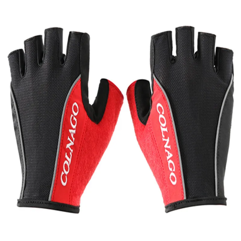 Colnago, велосипедные, противоскользящие, против пота, мужские, женские, половина пальцев, перчатки, дышащие, анти-шок, спортивные перчатки, велосипедные перчатки - Цвет: red