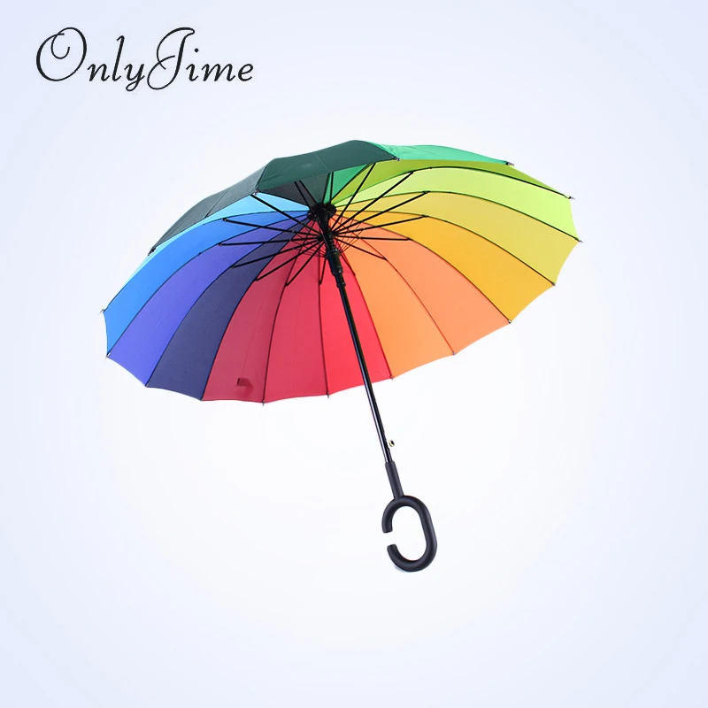 Только Jime Радуга перевернутый зонтик трость двойной солнечный и дождливый